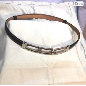 Fina Firenze Black Leather Adjustable Slide Belt Silver Buckle‎